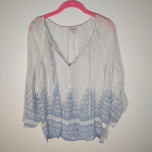 Lucky Brand Top Chiffon Peasant Blue Gray Women's Medium